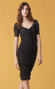 Diane Von Furstenberg dress ruched Size L nylon mesh Eclipse Dot Ditsy Rare - Picture 1 of 2