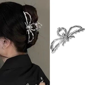 Halloween Hair Clips for Thick Hair for Women Spider Silver Metal Hair Claw C... - Picture 1 of 7
