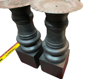 2 Wood Pillar Candle Holders Metal Hammered Plate 15 1/2 " Tall Black Distressed - Picture 1 of 6