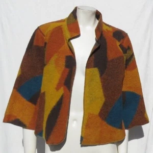 INSIGHT NY US M 10 Autumnal Patchwork Color Sweater Knit Wool Open Crop Jacket - Picture 1 of 7