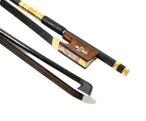 4/4 Violin Bow Top Grade Braided Carbon Fiber Black Bow Hair Snake Wood Frog Bow - Picture 1 of 7