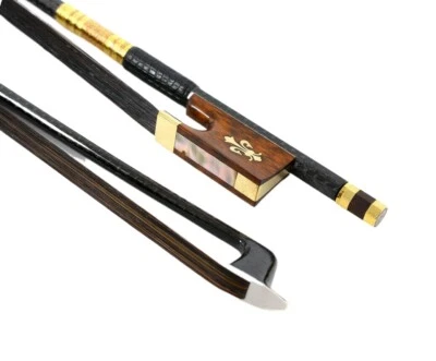 4/4 Violin Bow Top Grade Braided Carbon Fiber Black Bow Hair Snake Wood Frog Bow - Image 1 of 4