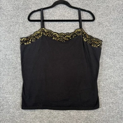 Y2K блузка женщин 22/24 черный Майка кружева золото 90-х винтажный спагетти ремень - Изображение 1 из 4