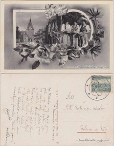 Postcard Taus Domažlice Stadttor und Frauen in Trachten 1939 - Picture 1 of 3
