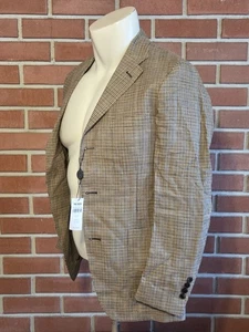 Todd Snyder Houndstooth Madison Brown Mens 36R Linen Silk 3BTN Blazer Wrinkled - Picture 1 of 11