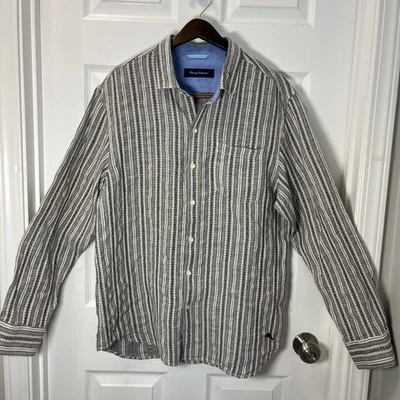 Tommy Bahama Linen Striped Long Sleeve Button Down Shirt Size Large  - Image 1 of 4