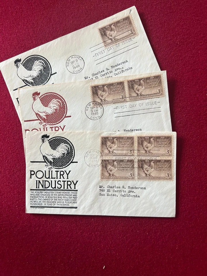 🚩US  SCOTT 968 Poultry INDUSTRY 3 FDCs Anderson Cachets - Image 1 of 1
