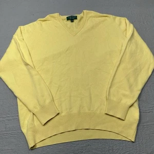 Alan Paine Sweater Mens UK 46 Pure Cashmere Yellow V Neck Long Sleeve Knit - Picture 1 of 9
