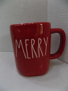 Rae Dunn Merry Mug Cup Red Ceramic 4 3/4" Tall Christmas NOS - Picture 1 of 4