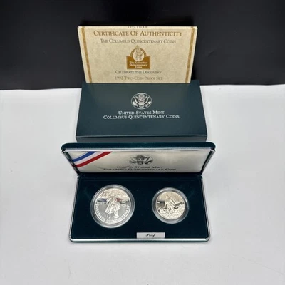 1992 U.S. Mint Columbus Quincentenary 2-Coin Silver Proof Set With Box & COA - Image 1 of 3