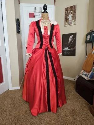 Women's Bright Red Victorian 1870s Two Piece Gown/Costume Size XS/S - Image 1 of 4