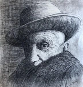 Maria Dulac — portrait de Picasso d'après Inrving Penn — fusain sur Canson signé - Bild 1 von 8