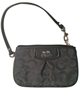 Coach Wristlet Madison OP Art Black Signature Monogram Leather Sateen - Picture 1 of 9
