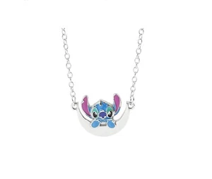 Silver Multicolor Moon Cartoon Character Stitch Pendant Chain Necklace - Picture 1 of 3