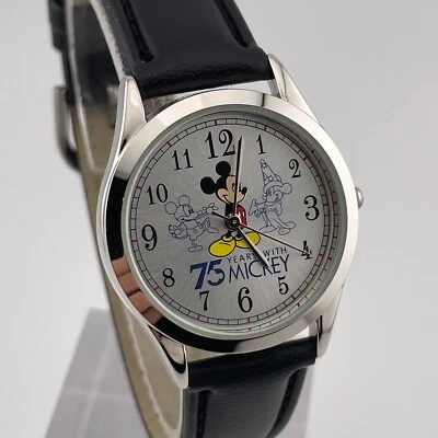 75 Años Con Reloj Mickey Disney Mujer 31mm Estuche Banda Negra Cuarzo Tres Manecillas Foto 1 de 4