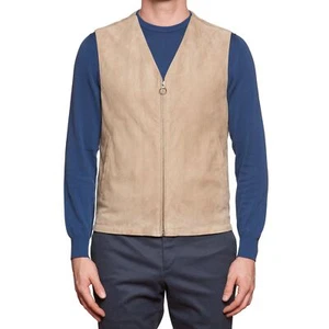 SERAPHIN Beige Goat Suede Leather Silk Lined Vest EU 50 NEW US M - Picture 1 of 6