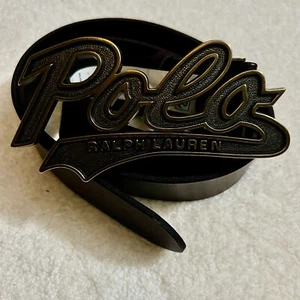 Neu mit Etikett Polo Ralph Lauren Herren braun Leder Logo Schriftzug Schnalle eleganter Gürtel Größe 32 - Bild 1 von 7