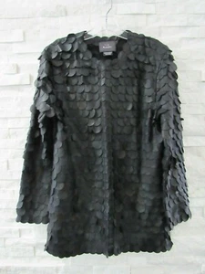 Chaqueta Kushi Negra Cuero Suave Círculos en Capas Funky Artful M ¡HERMOSA! - Imagen 1 de 8