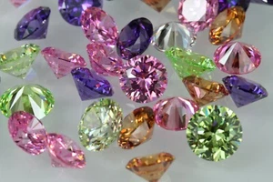 ROUND BRILLIANT CUT CUBIC ZIRCONIA LOOSE GEMS - 9 COLOURS - 6MM & 8MM - Picture 1 of 26