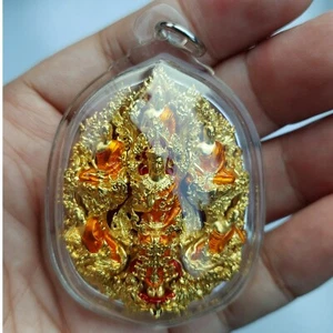 Gold Miracle Buddha Phra Yamaka Patiharn Thai Amulet Pendant Waterproof Casing - Picture 1 of 11