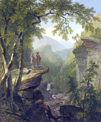 KINDRED SPIRITS VIEW OF CATSKILL MOUNTAINS 1849 PAINTING BY ASHER DURAND REPRO - Image 1 of 3