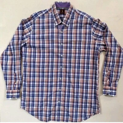 TAILORBYRD Men's 3XLT Long Sleeve Button Down Purple & Orange Plaid Shirt - Image 1 of 4
