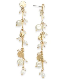 INC International Concepts Disc & Imitation Pearl Shaky Linear Drop Earrings ... - Picture 1 of 2