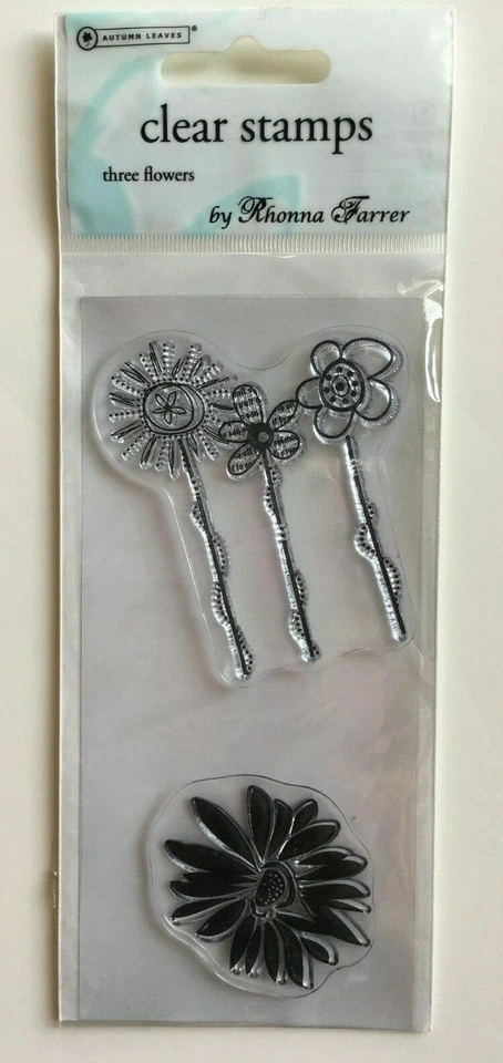 THREE FLOWERS Autumn Leaves Clear Stamps; Cardmaking card making 3 flower floral - Image 1 of 1