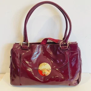 Mimco Burgundy Red Patent Leather Turnlock Laptop Bag With Dust Bag Corporate - Picture 1 of 13
