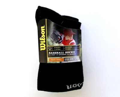 2 pares de calcetines de béisbol Wilson talla juvenil pequeños negros nuevos con etiquetas Foto 1 de 3