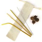 4pc Premium Stainless Steel Gold Reusable Drinking Straw Kit, Brush & Eco Pouch