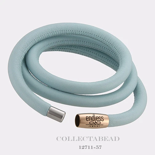 Authentic Endless Rose Plated Light Blue Triple Leather Bracelet 7.5" 12711-57 - Image 1 of 1