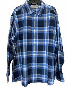 New Murano Mens Shirt 18/35 Slim Fit Button Long Sleeves Plaid Blue Cotton Lycra - Picture 1 of 9