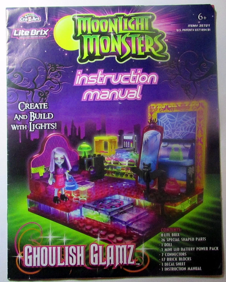 CraZart Lite Brix Moonlight Monsters Ghoulish Glamz Instruction Manual - Image 1 of 1