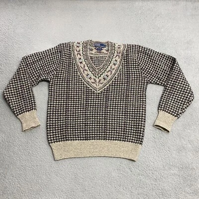 Suéter Polo Ralph Lauren Para Hombre Mediano Marrón Pata de Gallo Seda Lana Lino 1987 De Colección Foto 1 de 4