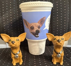 VTG EC ‘98 2 Vinyl TacoBell Chihuahua Dogs & Plastic Cup & Lid Use Display Only - Picture 1 of 10