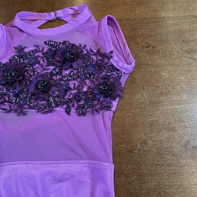 Bloch Purple Leotard Size 8/10 Custom Made Flowers and Rhinestones Appliqué - Image 1 of 3