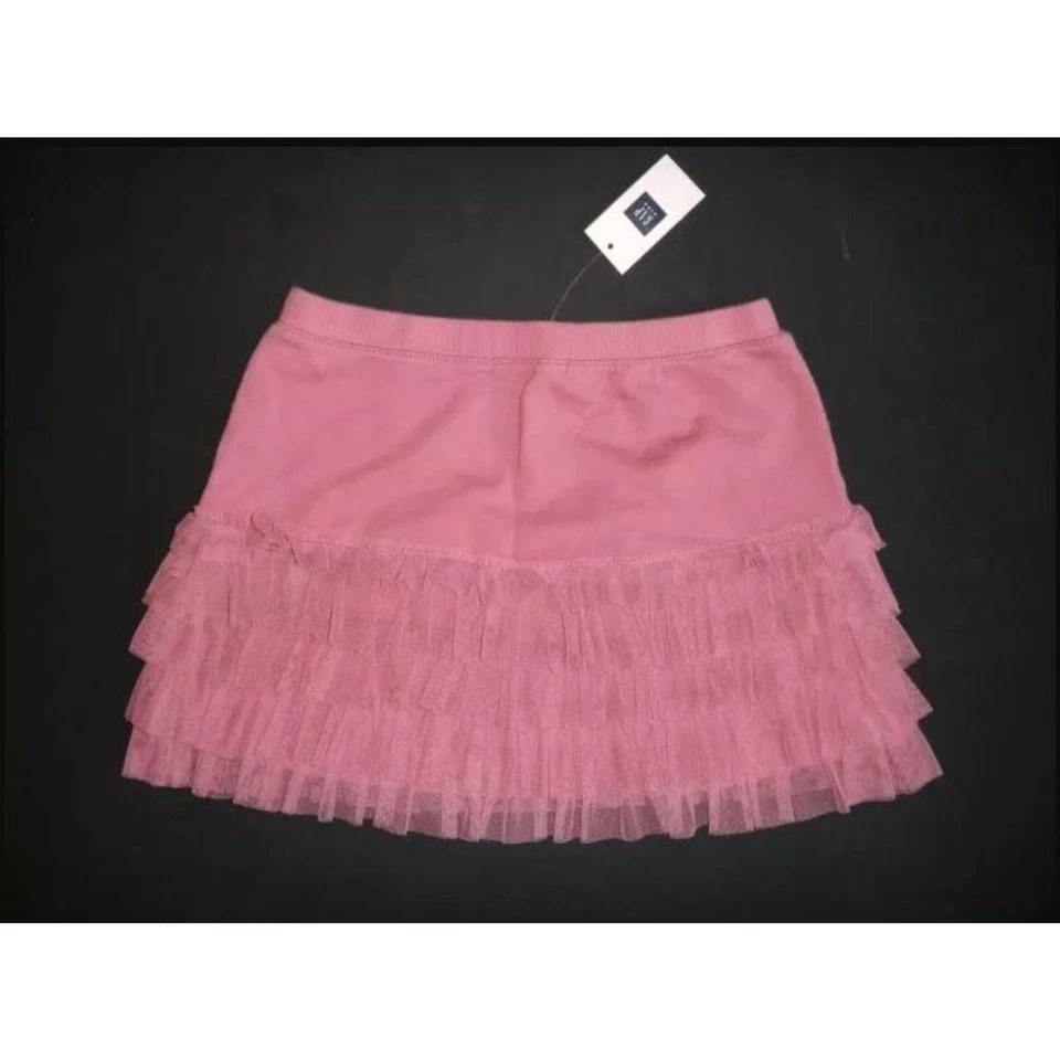 NWT Gap Kids knit mini skirt pink mauve tulle ruffle tutu pull on 6 7 Small - Image 1 of 1