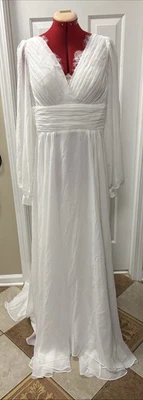 Wedding Dress Size 14 White Ivory Chiffon Lace under Chiffon Unaltered Stunning - Image 1 of 4