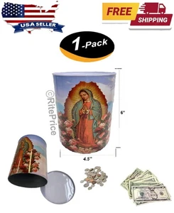 6" Maria bedruckte Münzbank, religiös Guadalupe Dose Geld Schweinchen mit leicht zu öffnendem Deckel - Bild 1 von 8