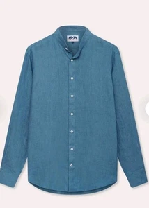 Camisa de lino Love Brand & Co Elephant Palace azul Maycock para hombre, azul, talla M, nueva con etiquetas - Imagen 1 de 6