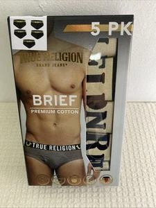 True Religion Premium Baumwolle Slips Herren Größe M Logo Bund Schwarz Gold 5er Pack - Bild 1 von 10