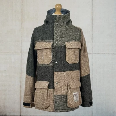 Vintage 1998 Harris Tweed 100% Wool Fully Lined Patchwork Hooded Coat Fits Small - Image 1 of 4