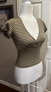 Vintage 90s Johnny Dexter Women’s Cropped Top Deep V-Neck Striped Gr. M Australia - Bild 1 von 15
