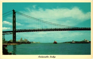 Vintage Ambassador Bridge Detroit Michigan Postkarte geteilt Rückseite - Bild 1 von 2