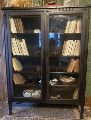 ANTIGUA Vitrina Libro Caoba Acabado Oscuro Puertas de Vidrio HERMOSA Eduardiana Foto 1 de 4