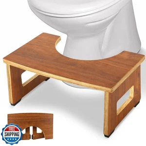 Foldable Toilet Stool, 7 Inch Poop Stool for Bathroom, Wood Toilet Stool Squa - Picture 1 of 5