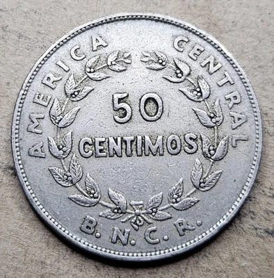 Costa Rica 50 Centimos - 1937 - Copper Nickel Coin - KM# 176 - Only 600K Mintage - Image 1 of 2
