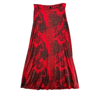 Vintage Y2k Cherry Red Maxi A-Line Stretchy Skirt Gold Threads M Boho Long - Image 1 of 4