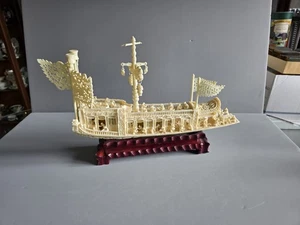 Asian Chinese Japanese Style Carved Boat Vintage Collectible Beautiful Details - Picture 1 of 7